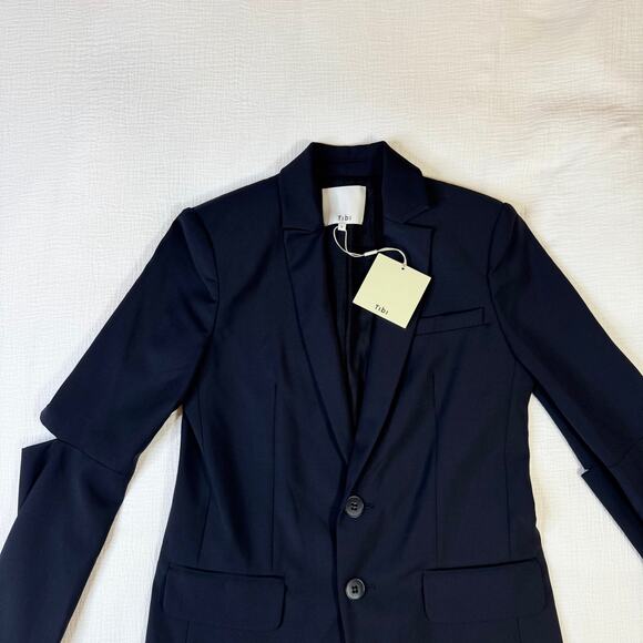 Tibi Tropical Wool Marlon Blazer Navy Cutout Sleeve Tailored Women's 6 NWT - Picture 8 of 16